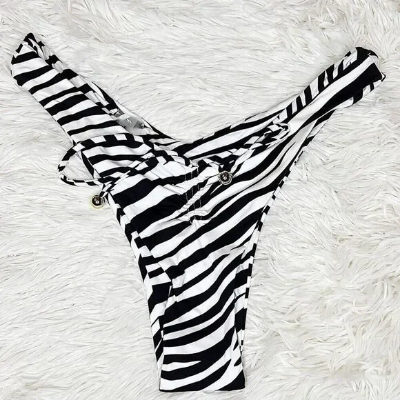 Monica Hansen Beachwear Wild Stripes Bikini Bottom Zebra Ruched Nwt Small